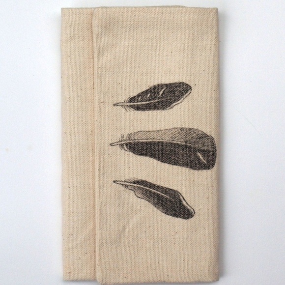 Wallet trifold hand drawn feathers nature for him - Picture 1 of 5